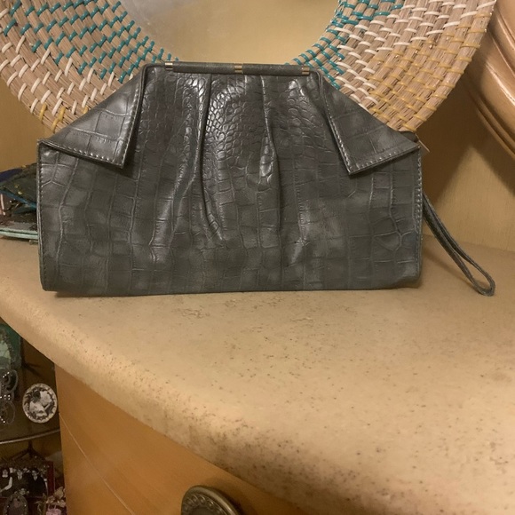 Grey Embossed Crocodile Clutch - Picture 3 of 4